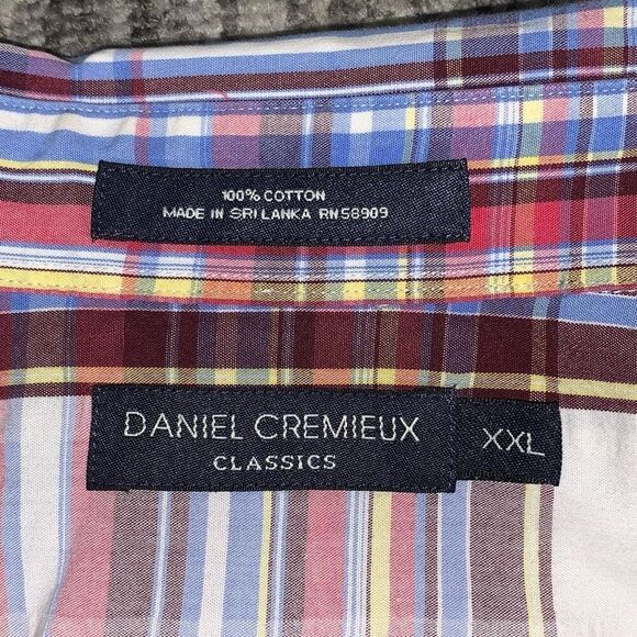 Daniel Cremieux Mens Size XXL Button‎ Front Denim Red Blue Plaid Short Sleeves - Picture 2 of 6